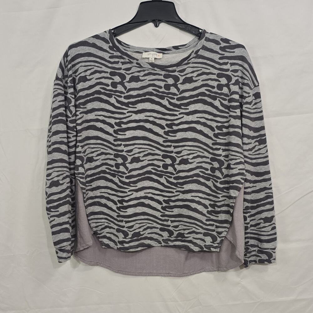 Umgee Womens XL Animal Print Blouse Two Tone Long Sleeve Linen